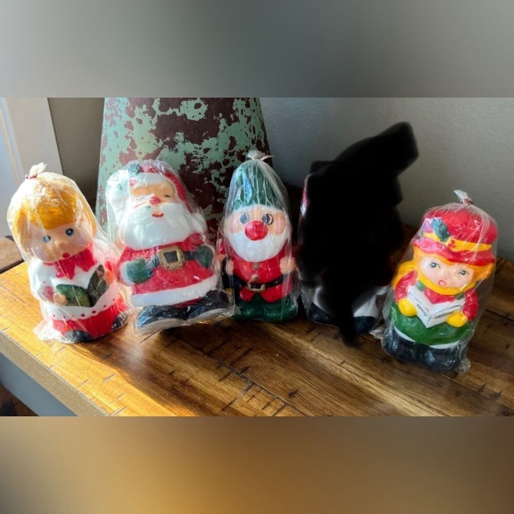 Vintage 1980’s Christmas Character Candles set of 4 Santa Angel Elf Choir